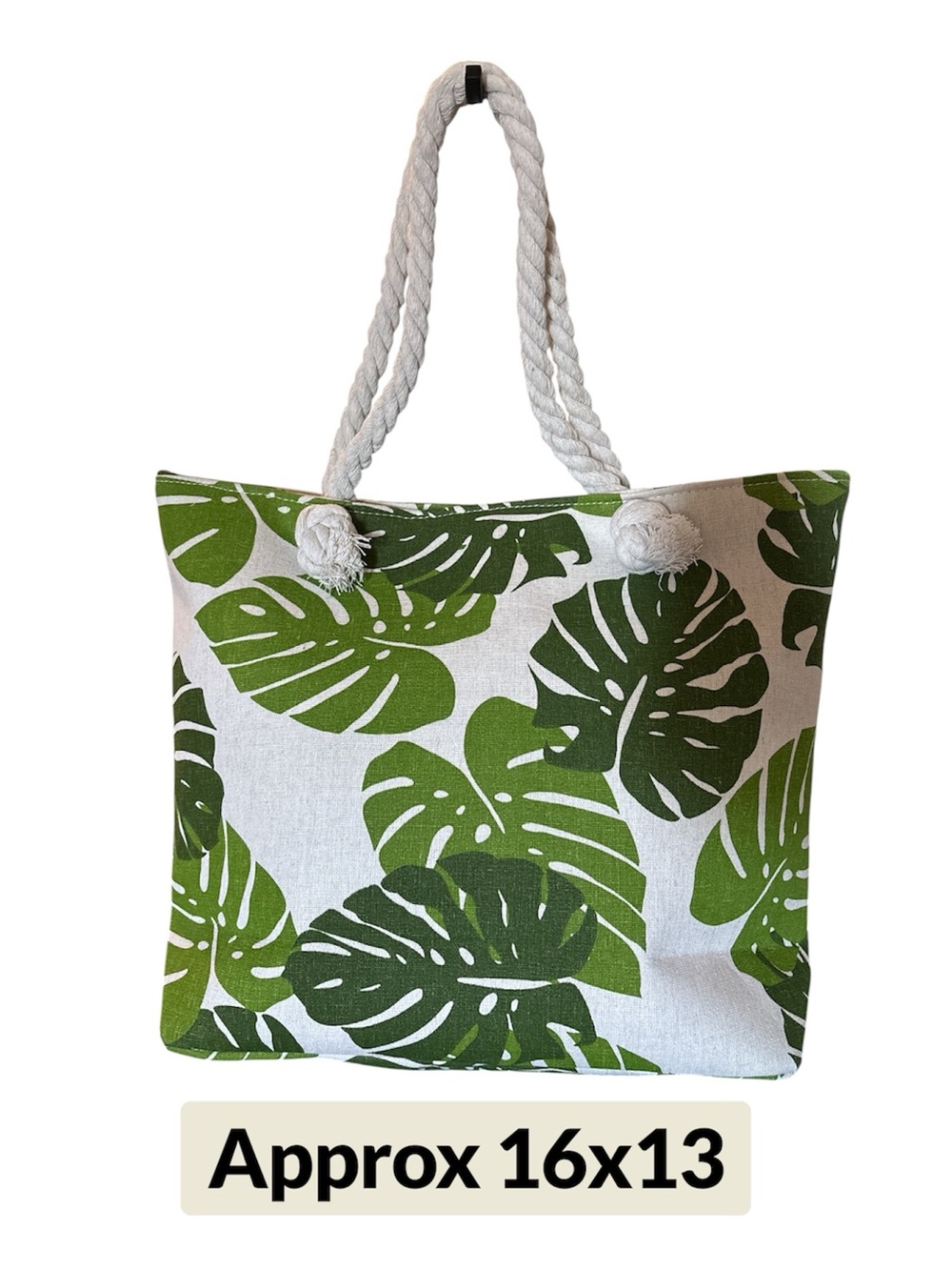 Large Green Tropical Leaf Canvas Tote Bag with Cotton Rope Handles NEW - Picture 2 of 2